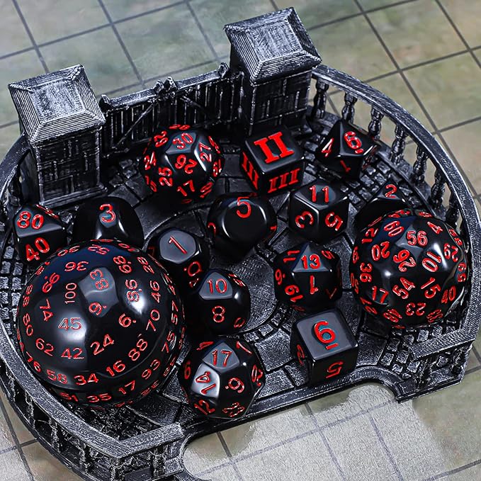 CiaraQ DND Polyhedral Dice Set (15pcs) D4-D100 Game Dice with Dice Bag for Dungeons and Dragons Role Playing Table Games (Black & Red)