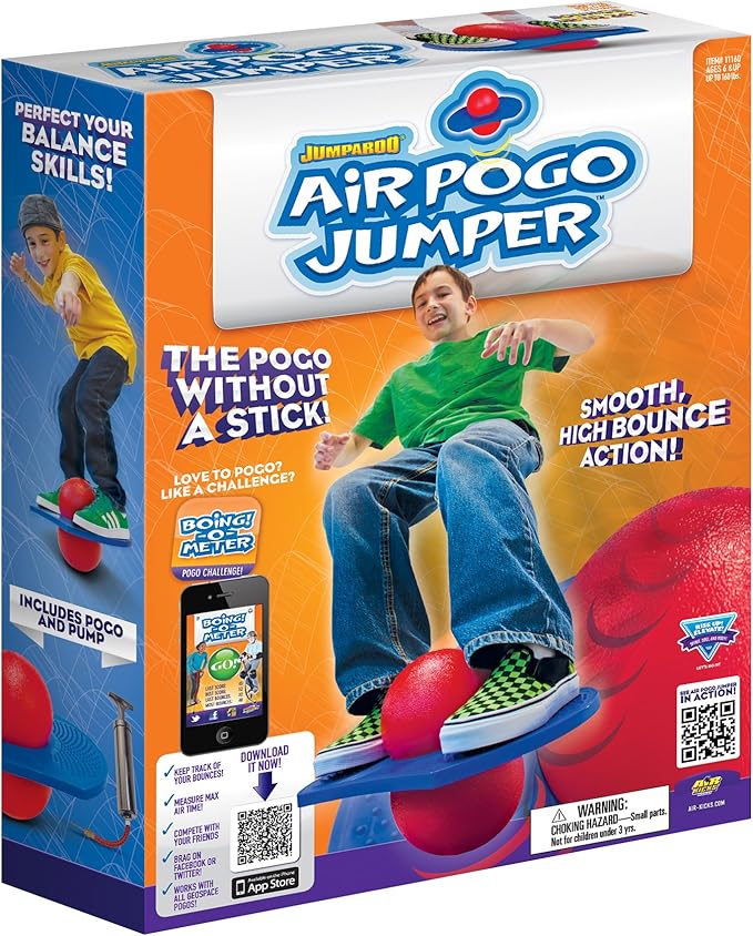 Geospace Original AIR POGO Jumper for Indoor or Outdoor Use, Fun Trick Bounce Board for Boys, Girls, Teens Ages 6+ or up to 160 lbs, Pump Included (Blue/Red)