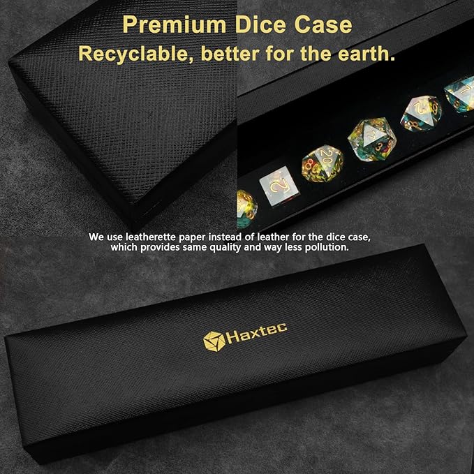 Haxtec Flower Sharp Edge Dice Resin DND Dice Set 7PCS Yellow Blue Red Polyhedral D&D Dice for Role Playing Dice Games as Dungeons and Dragons