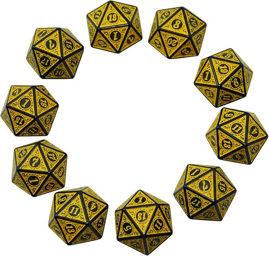 SmartDealsPro 10-Pack Retro 26mm Large 20 Sided Dice D20 Polyhedral Dice for DND RPG MTG Table Game(Retro Yellow)