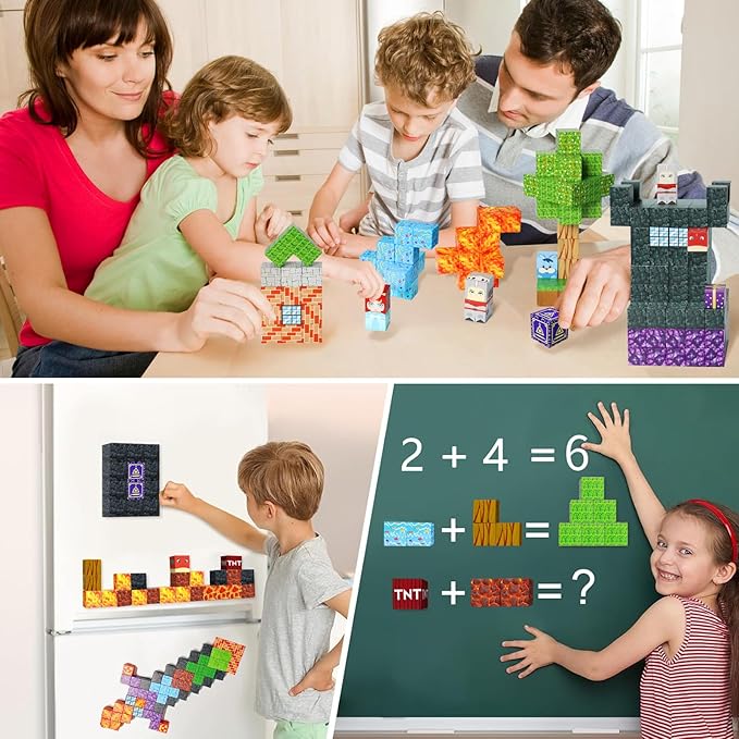 Magnetic Blocks -Adventure at Lava World Blocks Set - Magnetic Cubes Building Blocks Toys for Halloween Christmas Birthday Gift - STEM Sensory Toys for 3+ Years Old Girl Boys