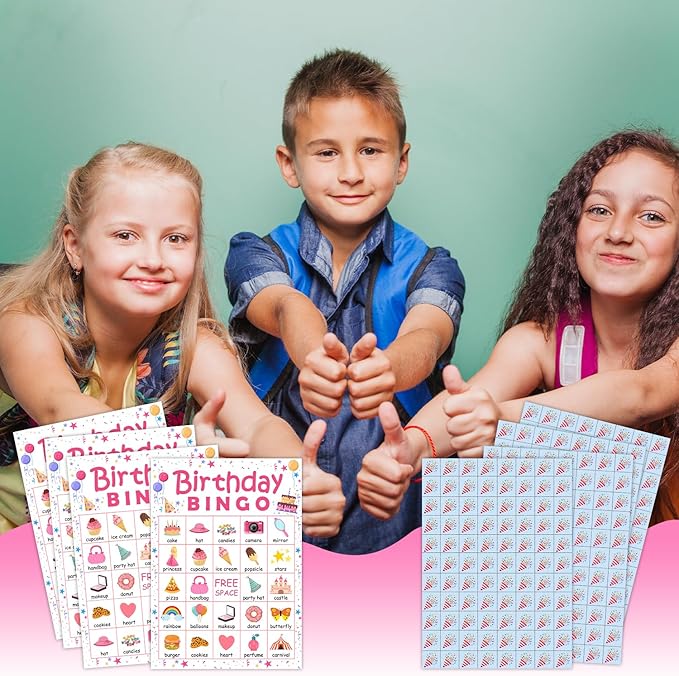 24 Players Birthday Party Bingo Game Cards, Birthday Bingo Game for Large Group, Princess Birthday Party Bingo Game Activity for Family Friend Adult Holiday -05