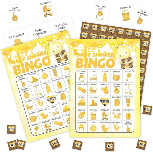 Baby Shower Games Bingo Cards, Honey Bee Theme Bingo Game, Shower Game for Family Friends Large Multiplayer Group Activities, Bumble Bee Party Birthday Favors Gifts -15
