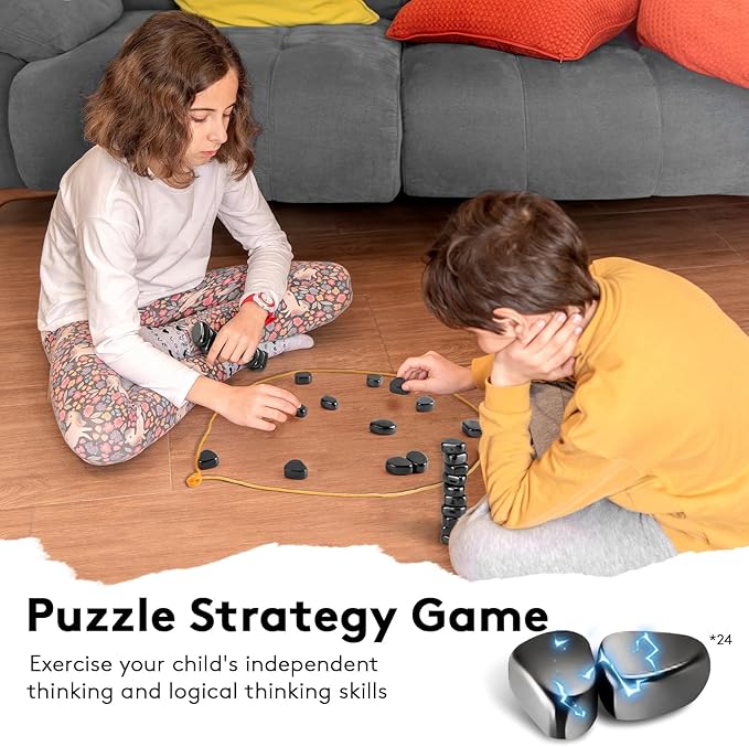 Magnetic Chess Game with 24 Stones & Rope, Portable Strategy Game for Kids & Adults, Magnetic Chess Game with Stones, Family Party Game, Educational Puzzle Games