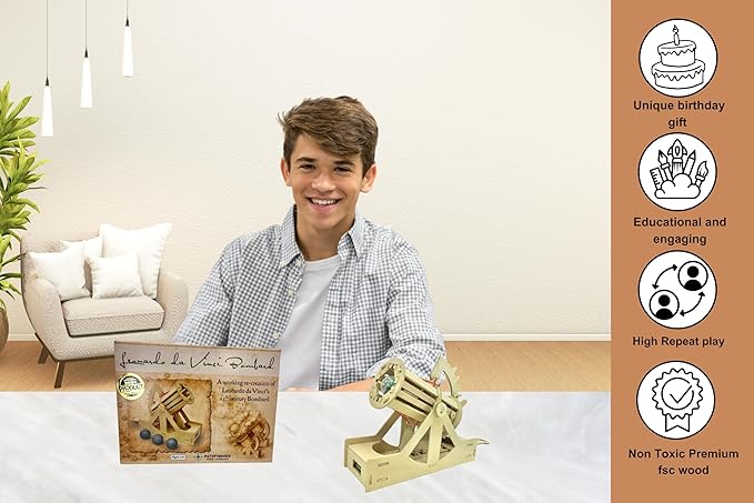 PATHFINDERS STEM Kit – Leonardo da Vinci Bombard Cannon | Science Kits for Kids Age 12-14 | stem Age 12-14 Physics Toys | Kids Engineering kit