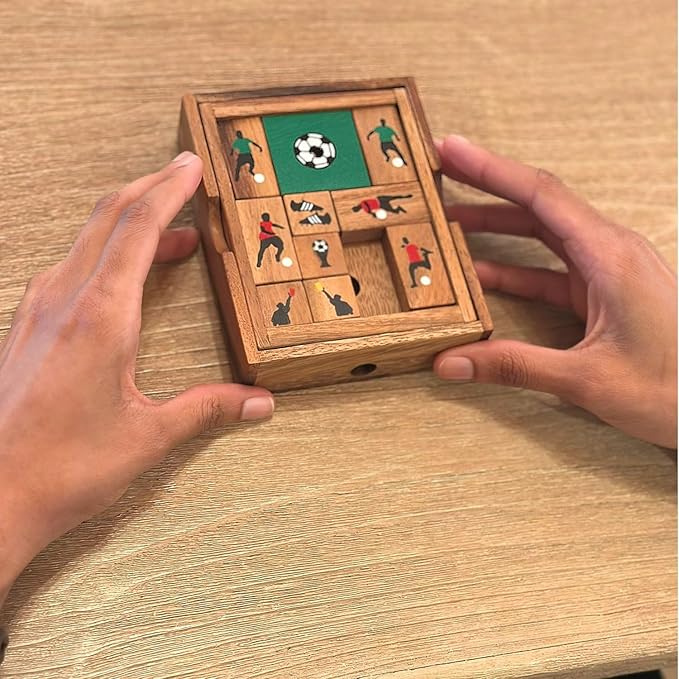 Soccer Field Sliding Block Klotski Brain Teaser Wooden Puzzle Gift Idea for Soccer Game Lovers - IQ Travel Play Game