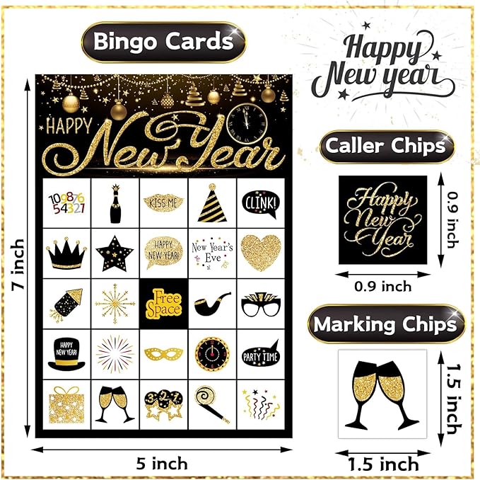 Funnlot New Year Eve Games 24 Players New Year Eve Bingo New Year Games for Kids New Year Bingo Game Cards for School New Years Eve Kids Activities New Years Party Supplies