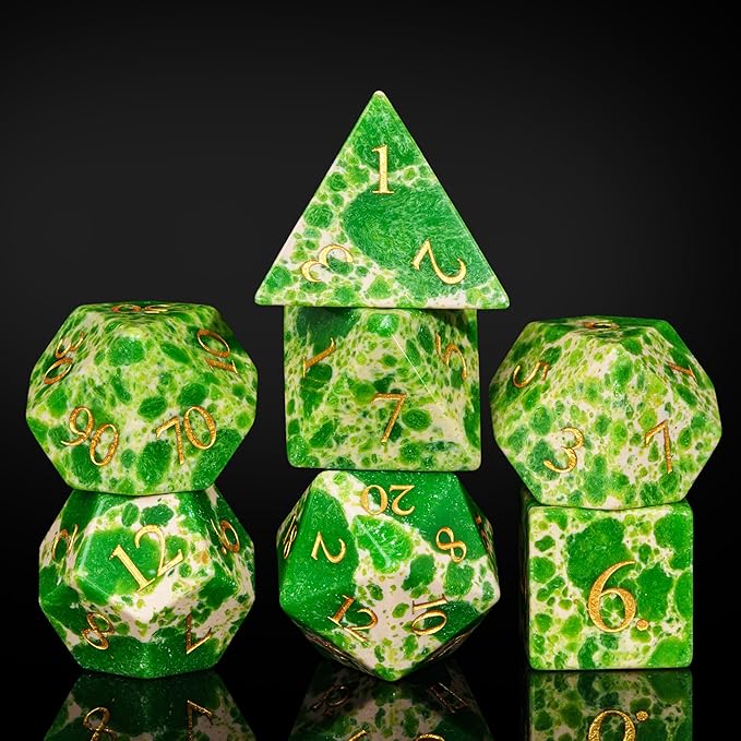 UDIXI Green with White Gemstone Dice Set D&D 7PCS Stone DND Dice Polyhedral Dice Set for Dungeons and Dragons Role Playing Games Tabletop Games