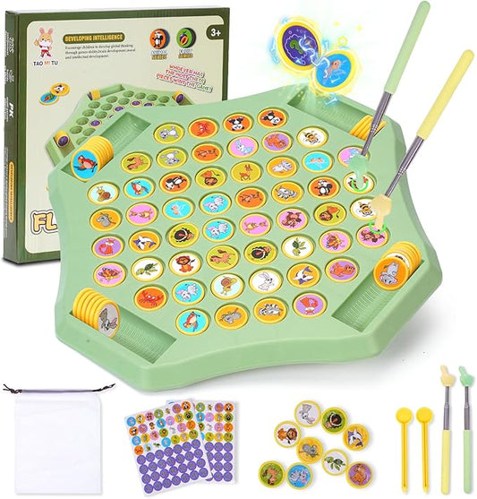 54PCS Flip Chess Memory Game, Fruit Flip Matching Board Game, Memory Chess Over Card Board, Creative Double Cartoon Pattern Matching Game for Kids & Adults (Animal)
