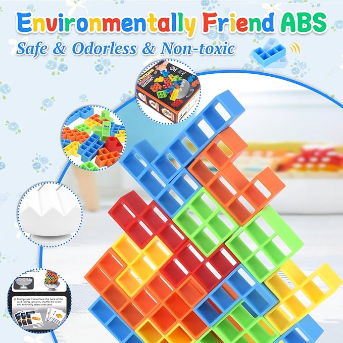 70 Pcs Tetra Tower Stack Game, Tetra Balance Tower Game for 2 Players+, Building Blocks Stacking Balance Games Toys for Kids, Adults, Friends, Classroom, Family and Travel Party