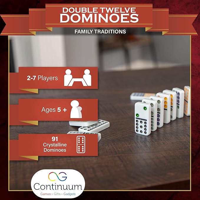 Family Traditions Double 12 Dominoes Tin, Crystalline Dominoes