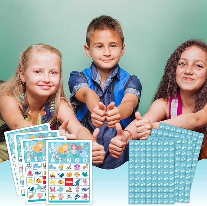 24 Players Mermaid Party Bingo Game Cards, Under The Sea Bingo Game for Large Group, Ocean Party Bingo Game Activity for Family Friend Adult Holiday -03