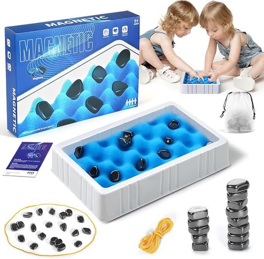 Magnetic Chess Game Set，Magnetic Stones Chess with String and Sponge Chessboard ，, Family Game Party Game for Kids and Adults