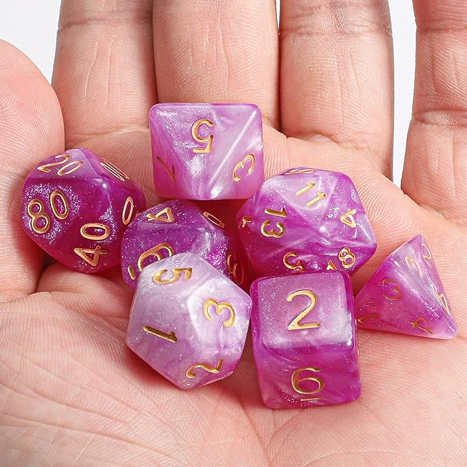 CiaraQ DND Polyhedral Dice Set with a Black Dice Bag for D&D RPG MTG Role Playing Table Games(Light Pink)