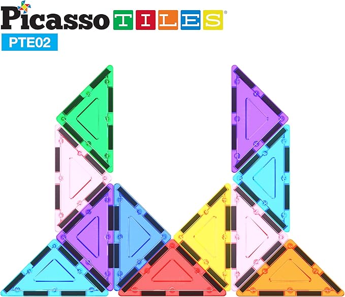 PicassoTiles Magnetic Building Block Set Right Triangle Magnet Tiles Construction Toy STEM Learning Kit Educational Playset Playboard Pretend Play Stacking Blocks Child Brain Development PTE02