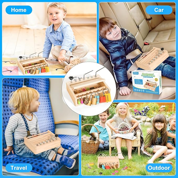Montessori Toys for 3 4 5 Year Old,Montessori Screwdriver Board Set-Lock and Key Toy,Kids Tool Set,Preschool Learning Sensory - Fine Motor Skills - STEM Toys(8 Locks and Keys)