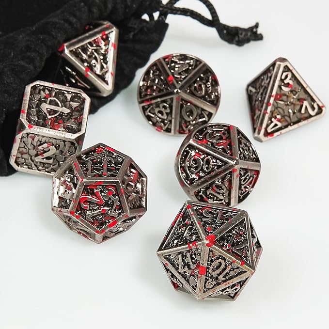 Metal DND Dice Set,Colorful Dragon Scales DND Dice 7-pcs Metal Polyhedral Dice Set for Dungeons and Dragons RPG MTG Table Games(Drop of Blood)