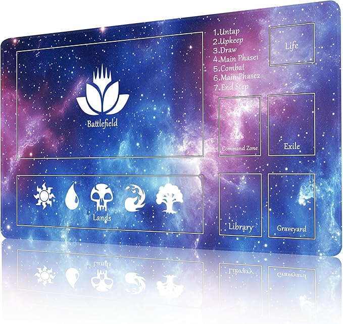 MTG Playmat Stitched with Magic Zone Non-Slip Rubber Backing Printing Commander Board Game Desk Mat Duel Mat TCG PTCG Playmat 24x14 inches and Free Storage Bags (Blue Starrysky)