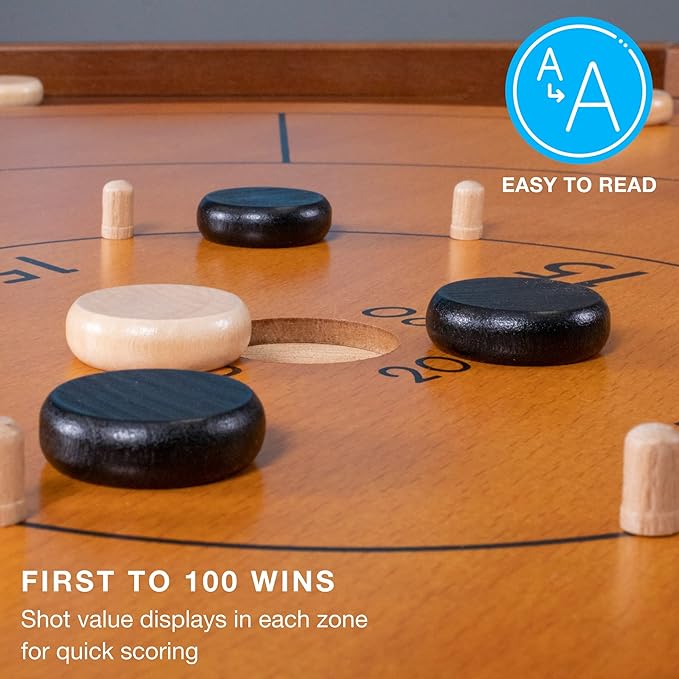 Tournament Crokinole & Checkers | Classic Dexterity Board Game for Two Players | 24 Black & White Discs & Game Board | 30 Inch