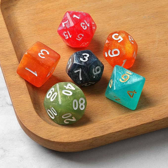 D&D Dice Set with Characters Pattern Dice Pouches, 42 Pcs polyhedral dice Set, PU Leather and Velvet dice Tray for Dungeons and Dragons D&D RPG MTG Table Games Nebula