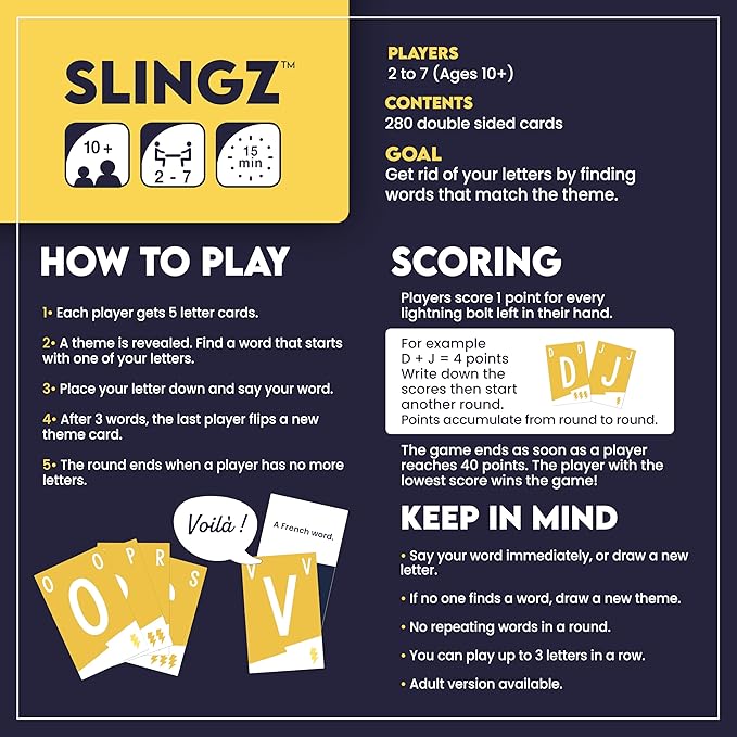 Blue Orange - Slingz – Fast-Paced Family Card Game for Kids, Teens, Adults, and College Students | Fun Categories Party Game for Gam Nights, Holidays, and Travel | 2–7 Players
