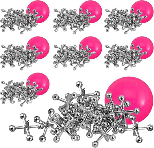 Metal Jacks Game Set - 12 Sets - Retro Kids' Entertainment with Metallic Jacks and Bouncy Ball - Classic Jacks Game for Fun and Skill Development