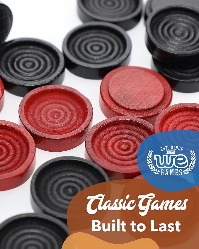 WE Games Wooden Checkers Pieces with Drawstring Storage Bag - 24 Checker Pieces Only - Red & Black, 1.5-inch Diameter