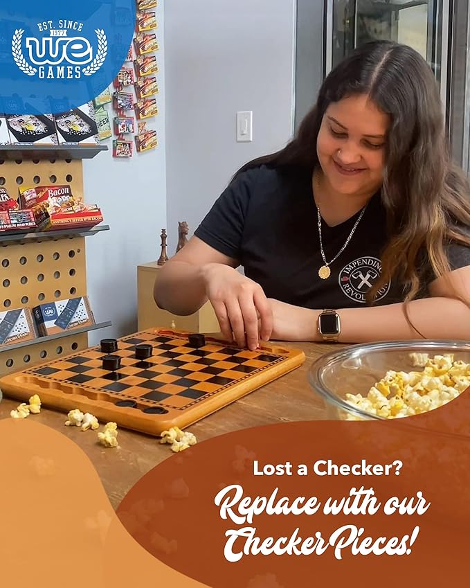 WE Games Wooden Checkers Pieces with Drawstring Storage Bag - 24 Checker Pieces Only - Red & Black, 1.5-inch Diameter