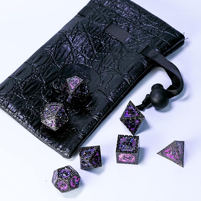 UDIXI Metal DND Dice Set, 7PCS Polyhedral D&D Dice Set Dragon d and d Dice with Gift Box for Dungeons and Dragons Role Playing Games (Purple Sequins)