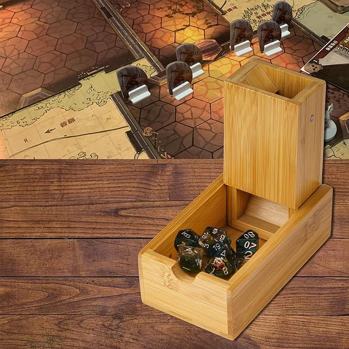Cusdie Bamboo Dice Tower Foldable Wooden Die Roller Castle Rolling Case for Dungeons and Dragons, Board Game, D&D, RPG(No Logo)