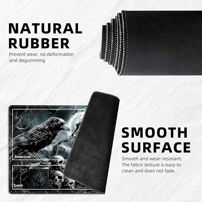 for MTG Playmat with Zones Storage Bag, for TCG Playmat and Playing Card Mat for Magic Board Games, Ravens Skull Non-Slip Stitched Edges Game Mat, Rollable Foldable Card Playmats