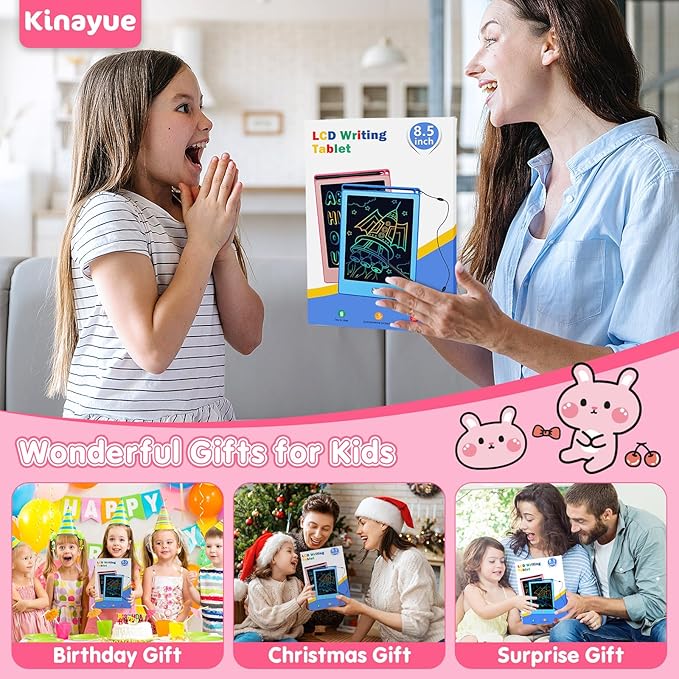 8.5 Inch LCD Writing Tablet for Kids, Reusable Doodle Drawing Board, Colorful Drawing Pad for Toddlers Educational Toys for Boys Girls Travel Essentials Game Toys for 3 4 5 6 Years Old Pink