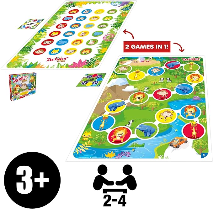 Hasbro Gaming Twister Junior Game, Animal Adventure 2-Sided Mat, 2 Games in 1, Party Game for Kids Ages 3 and Up and 2-4 Players (Amazon Exclusive)