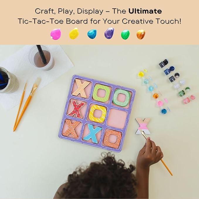 Tic Tac Toe Game, Versatile Boho Natural Wood Tic Tac Toe Board for Classic Two Person Games, 8.63 Inches Tic Tac Toe Coffee Table Decor, Two Ways to Play