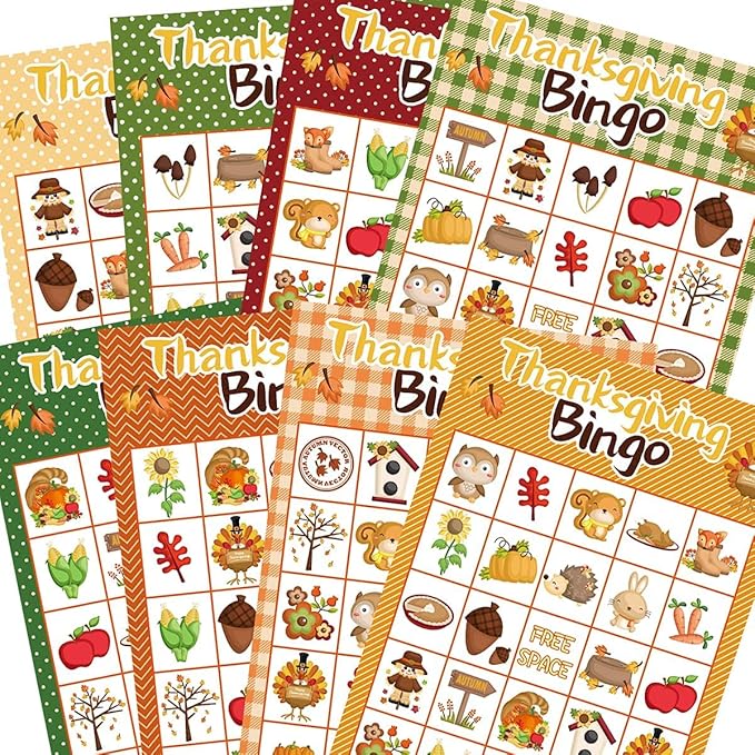 Thanksgiving Bingo Game for Kids 24 Players 8 Designs Multi Color Holiday School Activity Party Game Supplies
