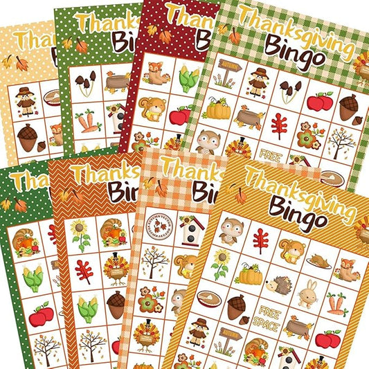 Thanksgiving Bingo Game for Kids 24 Players 8 Designs Multi Color Holiday School Activity Party Game Supplies