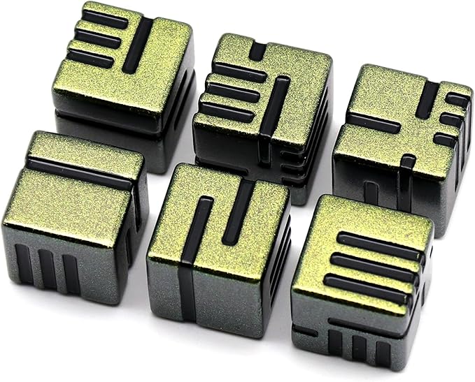 D6 Metal Dice, 16mm 6 Sided Dice Set, ZHOORQI 6Pcs/Set Tech-Themed New Concept Glittery Lines Dice for DND Dungeons and Dragons Gifts（D6-Retro Yellow）