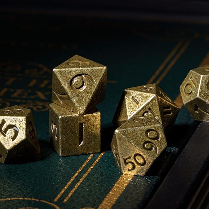 UDIXI 12mm Mini DND Dice Metal Dice Set D&D, 7-Die Polyhedral Dice Set for Dungeons and Dragons Role Playing Game (Bronze)