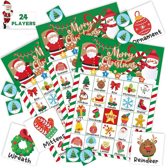45PCS Christmas Bingo Game Cards for 24 Players Christmas Bingo Games for Classroom Activities Family Party Favors Xmas Gifts Holiday Supplies