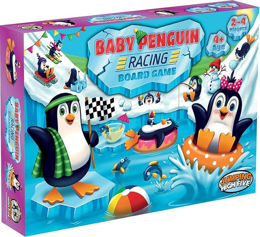 Jumping High Fives Baby Penguin Racing Board Game - Snowy Penguin Race Game for 2-4 Kids Ages 4 and Up, Children Learn New Skills While Sliding Down The Iceberg to Reach The Polar Party