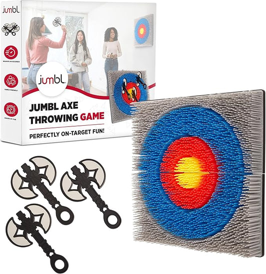 Jumbl Wall-Mounted Axe Throwing Game Set – Bristle Target with Foam Axes for Bars, Basements, and Playrooms | Indoor Safe Play for Adults & Kids, Fun Wall Decor for Boys Rooms & Game Rooms