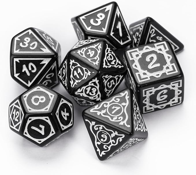 DND Dice Set -D&D Polyhedral Dice (7 Pcs) Druid Dice with Leather Dice Bag for Dungeons and Dragons Role Playing Dice Games RPGs(Druid - Black White)