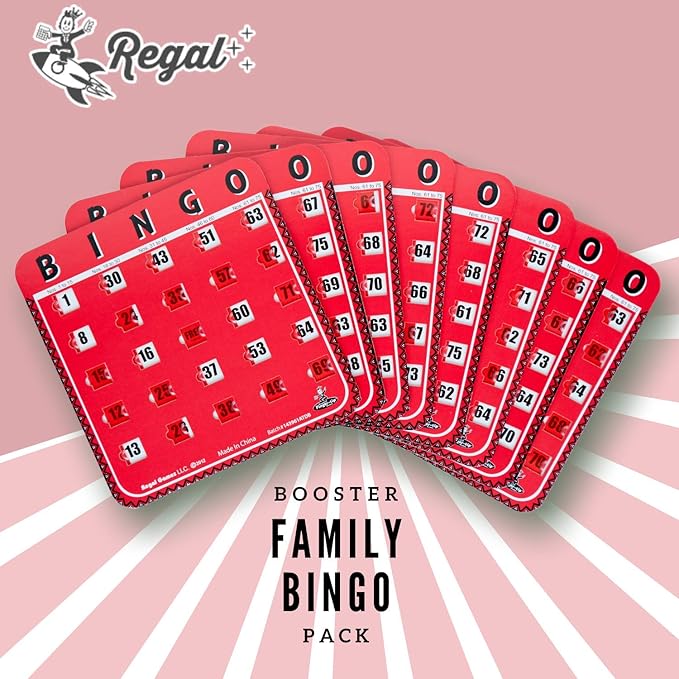 Regal Bingo Bulk Bingo Cards with Sliding Windows - Reusable Large Print Bingo Game Cards for Adults Large Group - 8 Pack, Red