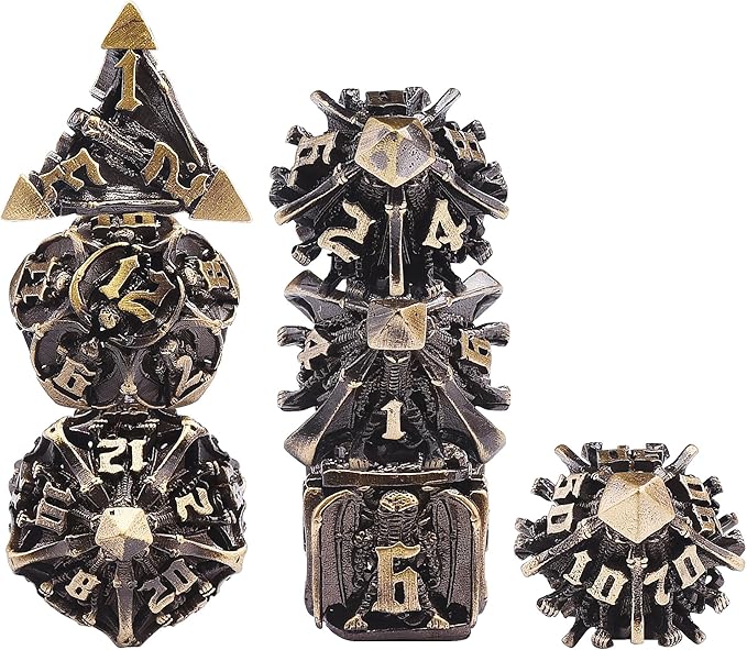 AUSTOR Metal DND Dice Set 7 Pieces DND Dice Hollow Polyhedral Dice D20 D12 D10 D% D8 D6 D4 Metal Dice with Metal Box for Dungeons & Dragons RPG Board Games