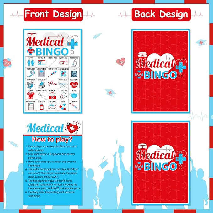 Cheereveal Nurse Graduation Party Games - Bingo Game with 12 Player Chips, 24 Medical Bingo Cards for 2025 Nursing Grad Party Activities and Supplies