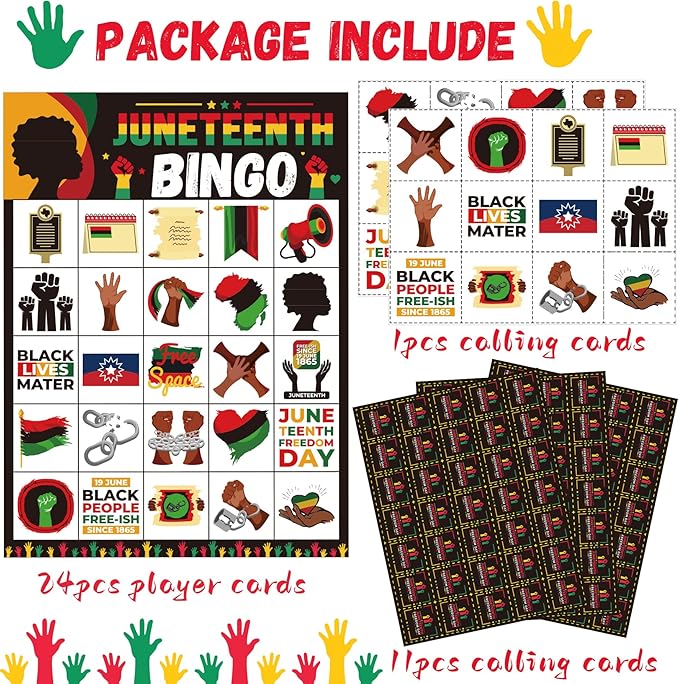 Juneteenth Games Juneteenth Bingo Game Juneteenth Party Games with 24 Juneteenth Players Cards for Adults Activities Supplies Favors Juneteenth Trivia Games