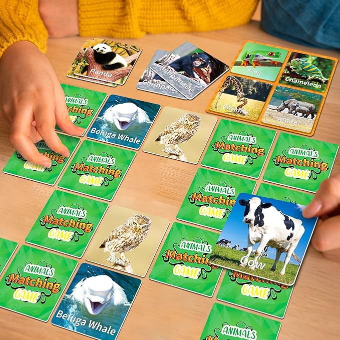 Animal Matching Game for Kids 100PCS Memory Card Game for Toddlers Preschool Learning Activities Memory Matching Cards Boys Girls Family Board Game