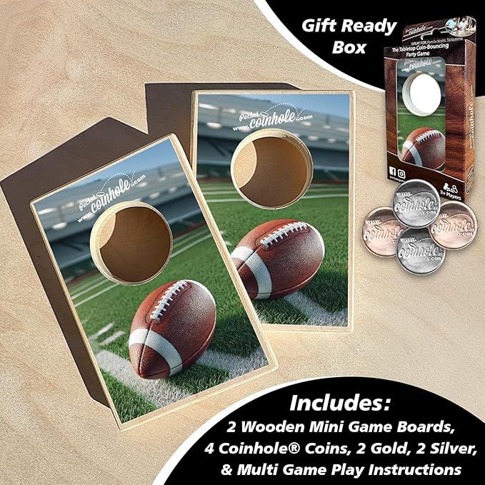 Desktop Coin Bouncing Party Set | Tabletop Cornhole Board | Small Travel Game Includes Coins