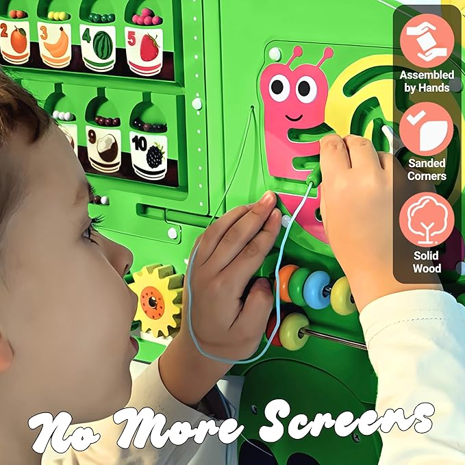 Activity Wall Busy Board, Sensory Wall Panel for Kids, 12 in 1 Learning Activity Center, Large Busy Board Wooden, Gift Idea for Kids 2-6 Years, Montessori Sensory Toys, Viga Toys