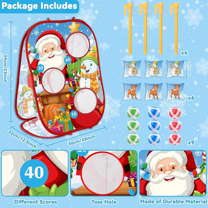 Christmas Bean Bag Toss Games Christmas Party Games Double Side Collapsible Cornhole Xmas Decoration Party Favors Supplies Yard Indoor Outdoor Toys Christmas Carnival Game